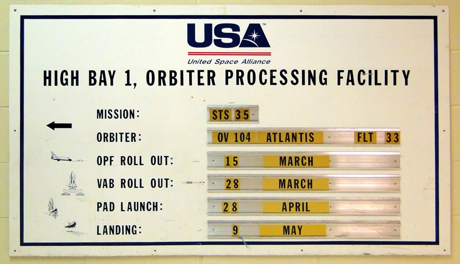 Schedule board the the Orbiter Processing Facility